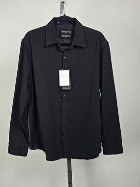 Denim & Flower Ricky Singh Black Textured Shirt Relaxed Fit Button Up Size M NWT